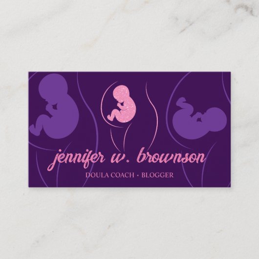 Paarse Roze Doula Geboorte Zwanger Goud Baby Pasge Visitekaartje (Voorkant)