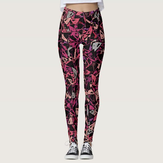 Paarse Roze Driehoek Patroon Leggings (Voorkant)