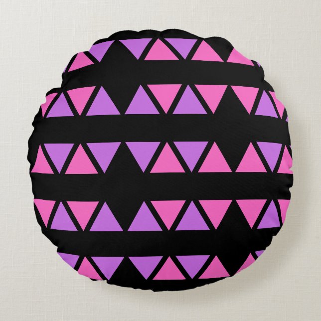 Paarse Roze Driehoek Patroon Rond Kussen (Voorkant)