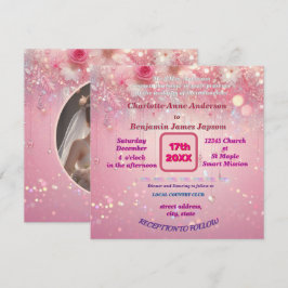 Paarse Roze Druppelende Faux Glitter floral Kaart