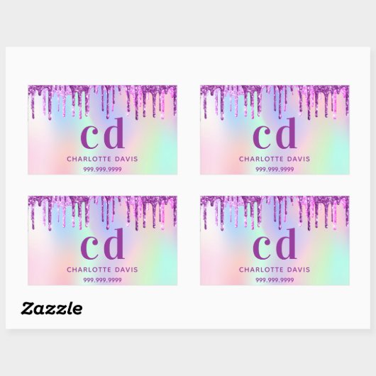Paarse roze druppels holografisch rechthoekige sticker (Vel)
