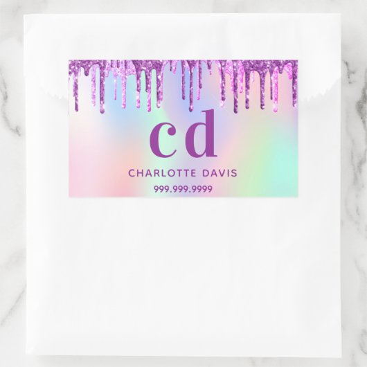 Paarse roze druppels holografisch rechthoekige sticker (Tas)