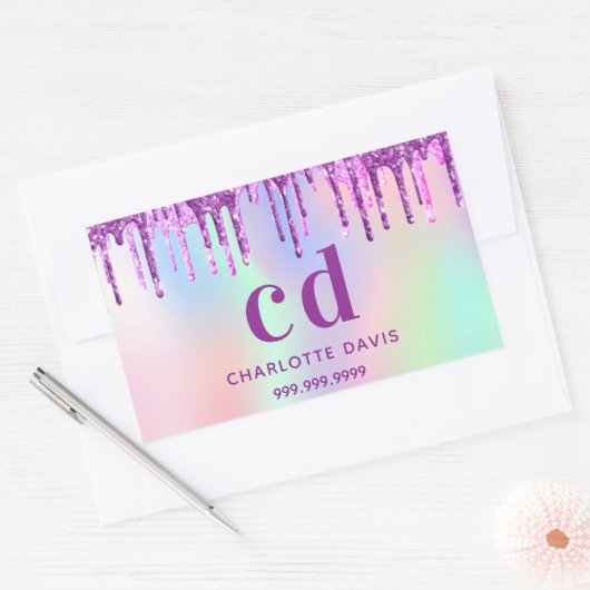 Paarse roze druppels holografisch rechthoekige sticker (Envelop)