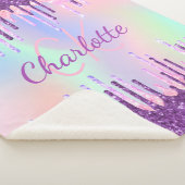 Paarse roze druppels holografische naam initiaal sherpa deken (3/4)