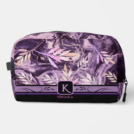 Paarse Roze Edelsteen Modern Monogram Toilettasje (Voorkant)