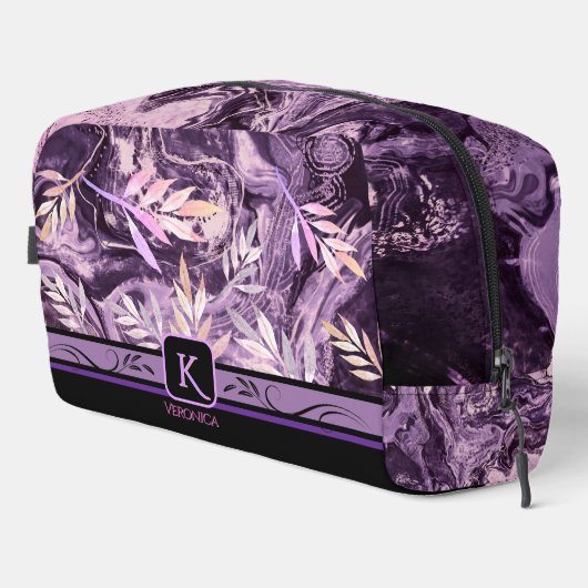 Paarse Roze Edelsteen Modern Monogram Toilettasje (Rechterhoek)