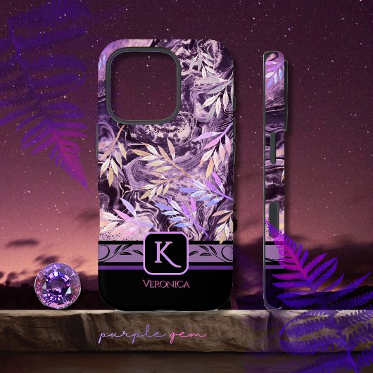 Paarse Roze Edelsteen Trendy Monogram iPhone Case