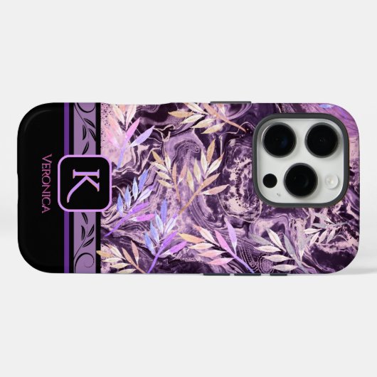 Paarse Roze Edelsteen Trendy Monogram iPhone Case (Achterkant (horizontaal))