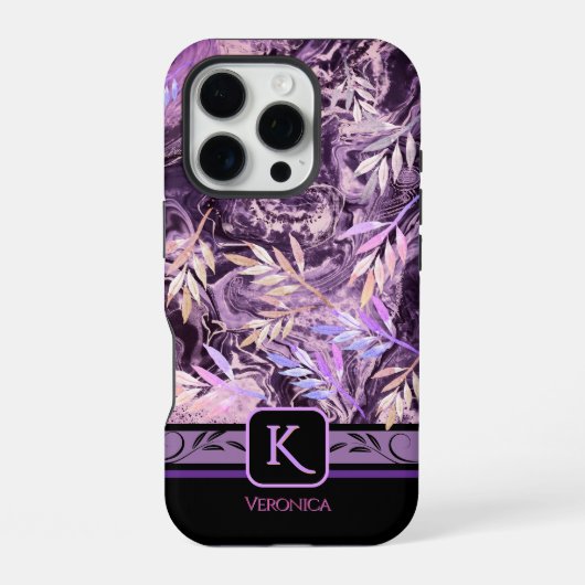 Paarse Roze Edelsteen Trendy Monogram iPhone Case Hoesje (Achterkant)