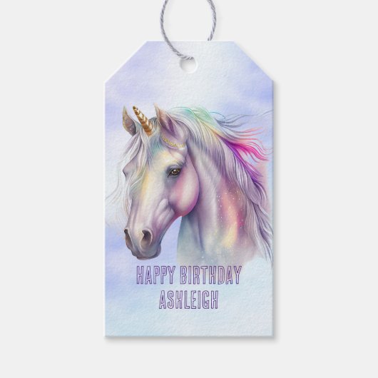 Paarse Roze Eenhoorn Glitter Sparkle Cadeaulabel (Voorkant)