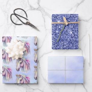 Paarse Roze Eenhoorn Glitter Sparkle Inpakpapier Vel