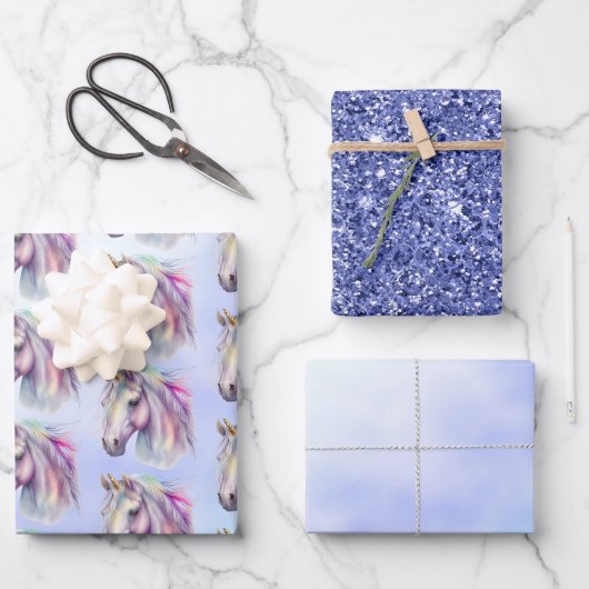 Paarse Roze Eenhoorn Glitter Sparkle Inpakpapier Vel (Voorkant)
