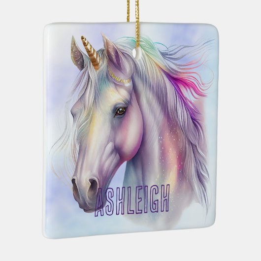 Paarse Roze Eenhoorn Naam Keramisch Ornament (Rechts)