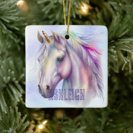 Paarse Roze Eenhoorn Naam Keramisch Ornament