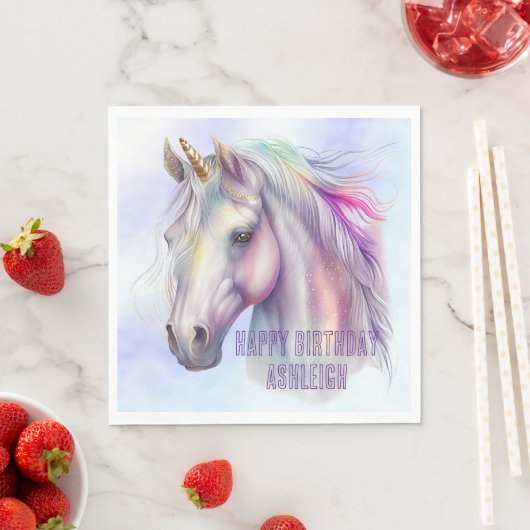 Paarse Roze Eenhoorn Naam Servet (Insitu)