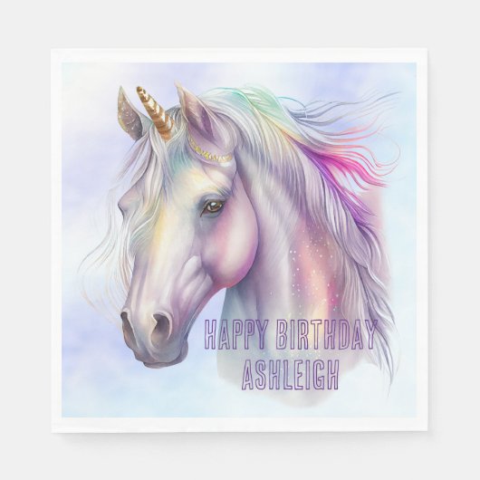 Paarse Roze Eenhoorn Naam Servet (Voorkant)