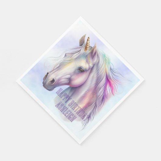 Paarse Roze Eenhoorn Naam Servet (Hoek)
