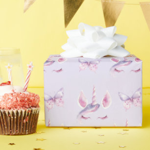 Paarse Roze Eenhoorn Verjaardag Cadeaupapier