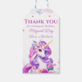 Paarse Roze Eenhoorn Verjaardag Dank u Cadeau Labe Cadeaulabel (Voorkant)