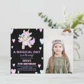 Paarse Roze Eenhoorn Verjaardag Uitnodigingen foto (Staand voorkant)