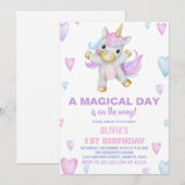Paarse Roze Eenhoorn Verjaardagsuitnodigingen Kaart (Voorkant / Achterkant)