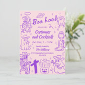 Paarse Roze Eigenzinnige Hand Getrokken Cowboy Hal Kaart (Staand voorkant)