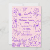 Paarse Roze Eigenzinnige Hand Getrokken Cowboy Hal Kaart (Achterkant)