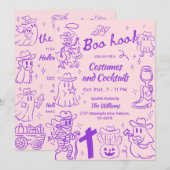 Paarse Roze Eigenzinnige Hand Getrokken Cowboy Hal Kaart (Voorkant / Achterkant)