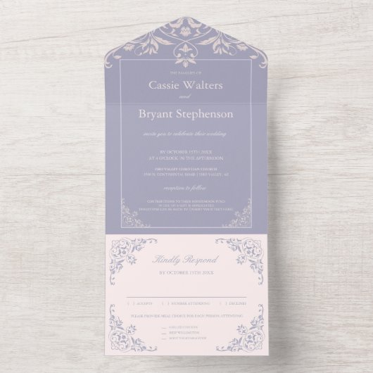 Paarse Roze Elegant Alles in één huwelijksuitnodig All In One Uitnodiging (Binnen)