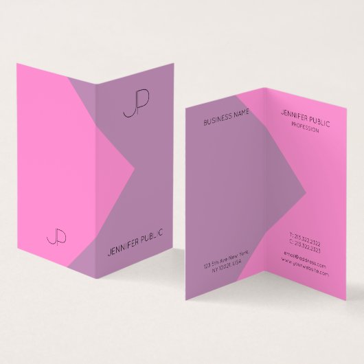 Paarse roze Elegant Moderne Monogrammen Sjabloon Visitekaartje (Binnen en buitenkant)