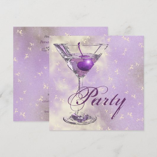 Paarse roze elegante partij kaart (Voorkant / Achterkant)