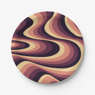Paarse, roze en beige abstract wervelingsontwerp papieren bordje
