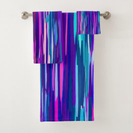 Paarse, Roze en Blauwe Abstracte Strepen Bad Handdoek