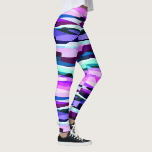 Paarse, Roze en Blauwe Abstracte Strepen Leggings