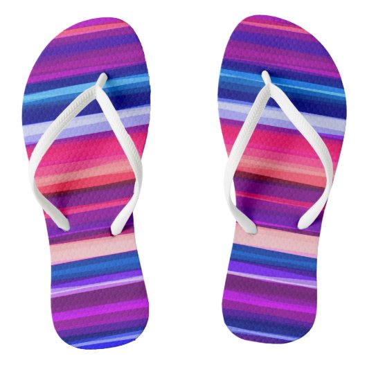 Paarse, Roze en Blauwe Abstracte Strepen Teenslippers (Voetbed)