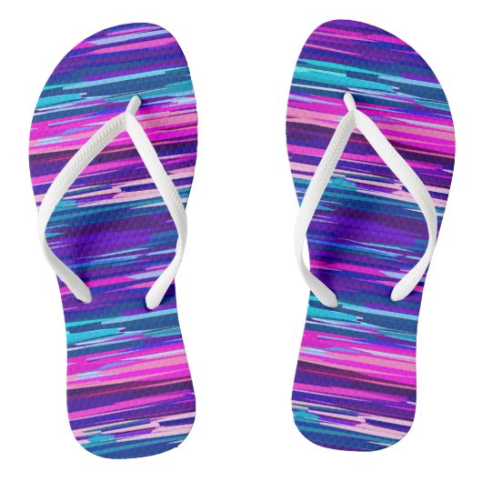 Paarse, Roze en Blauwe Abstracte Strepen Teenslippers (Voetbed)
