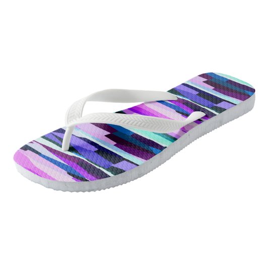 Paarse, Roze en Blauwe Abstracte Strepen Teenslippers (Schuin)