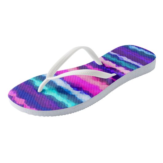 Paarse, Roze en Blauwe Abstracte Strepen Teenslippers (Schuin)