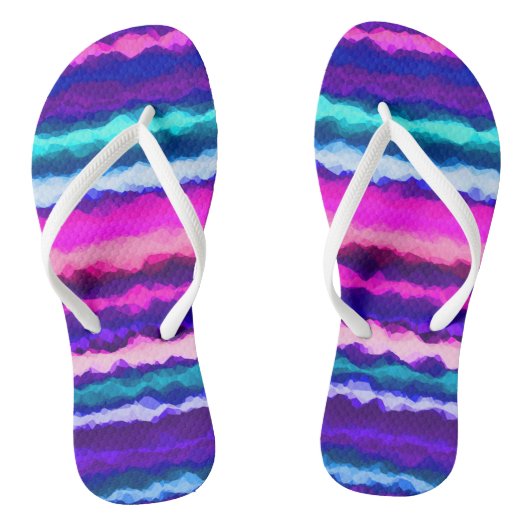 Paarse, Roze en Blauwe Abstracte Strepen Teenslippers (Voetbed)