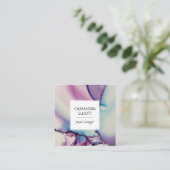 Paarse, roze en blauwe alcoholinkt Vloeibare kunst Vierkante Visitekaartje (Staand voorkant)