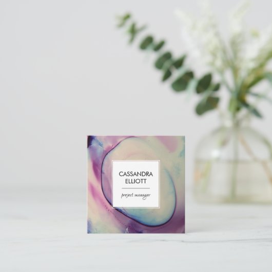 Paarse, roze en blauwe alcoholinkt Vloeibare kunst Vierkante Visitekaartje (Staand voorkant)