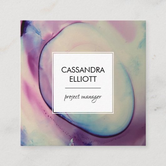 Paarse, roze en blauwe alcoholinkt Vloeibare kunst Vierkante Visitekaartje (Voorkant)