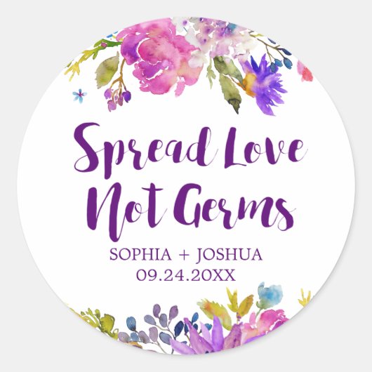 Paarse roze en blauwe bloemen verspreiden liefde ronde sticker (Voorkant)