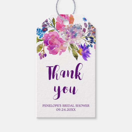 Paarse roze en blauwe bloemen Vrijgezellenfeest Da Cadeaulabel (Voorkant)