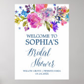 Paarse roze en blauwe bloemen Vrijgezellenfeest We Poster (Voorkant)