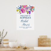 Paarse roze en blauwe bloemen Vrijgezellenfeest We Poster (Keuken)