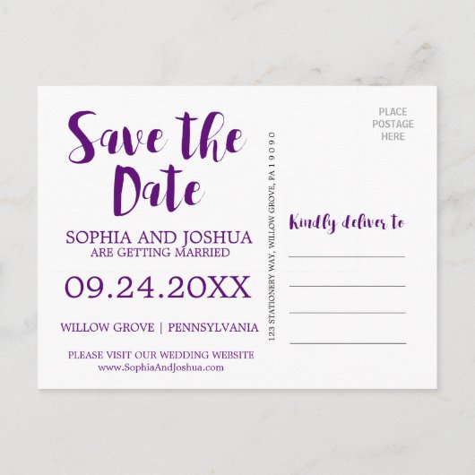 Paarse Roze en Blauwe Bloemen Weddenschap sparen d Aankondigingskaart (Achterkant)