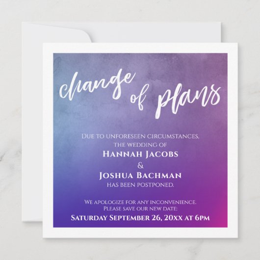 Paarse, roze en blauwe, uitgestelde Kaart voor wed (Voorkant)