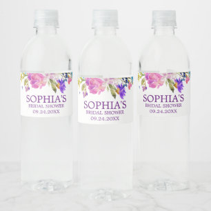 Paarse roze en blauwe Waterverf Bloed Vrijgezellen Waterfles Etiket