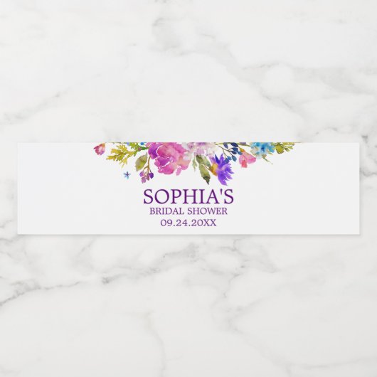 Paarse roze en blauwe Waterverf Bloed Vrijgezellen Waterfles Etiket (Enkel label)